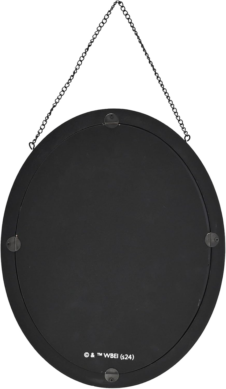 Black round sign with chain on a white background