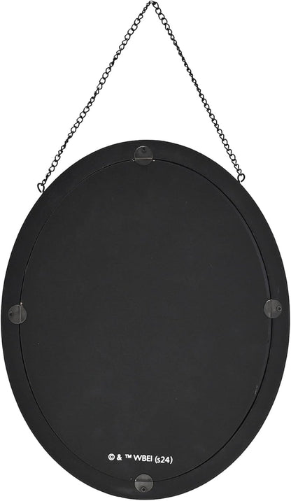 Black round sign with chain on a white background