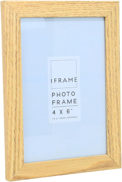 Wooden photo frame with a light blue background