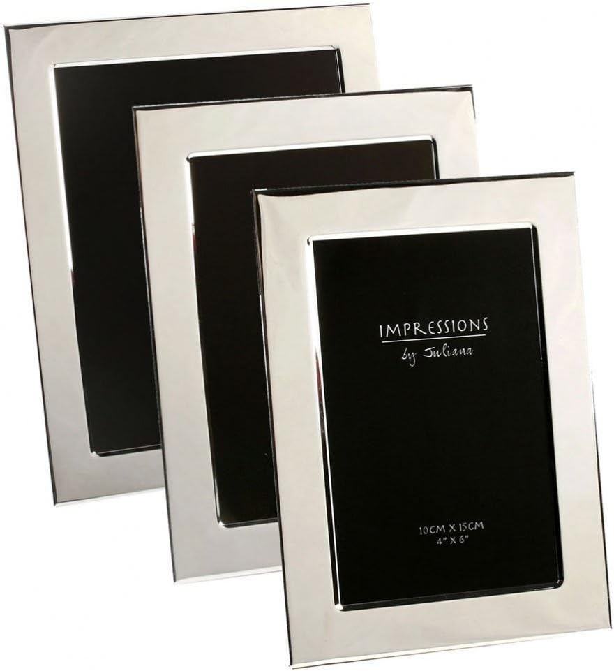 Set of silver picture frames with 'Impressions by Juliana' branding on a white background