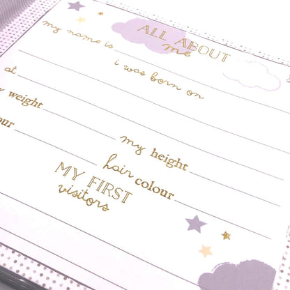 Children's questionnaire titled 'All About Me' with decorative elements on a white background.