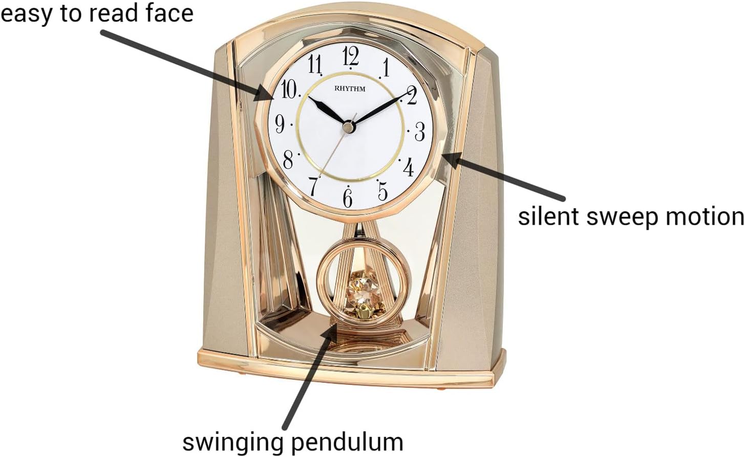 Rhythm Contemporary Mantel Clock with Pendulum 21cm annotated 