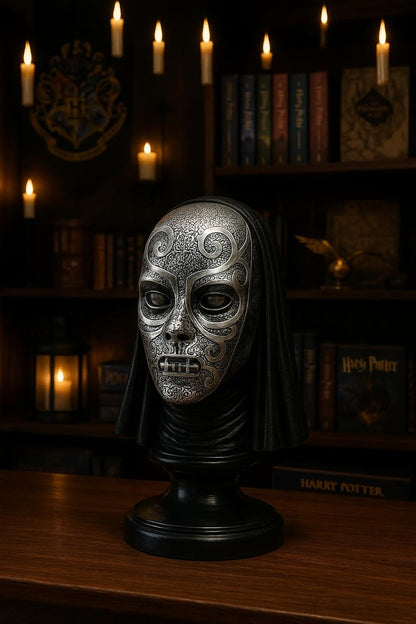 Harry Potter Dark Arts Bust Figurine - Death Eater in front of candles