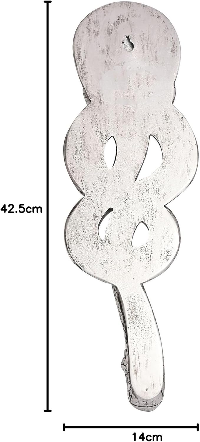 Decorative metal wall hook with measurements on a white background
