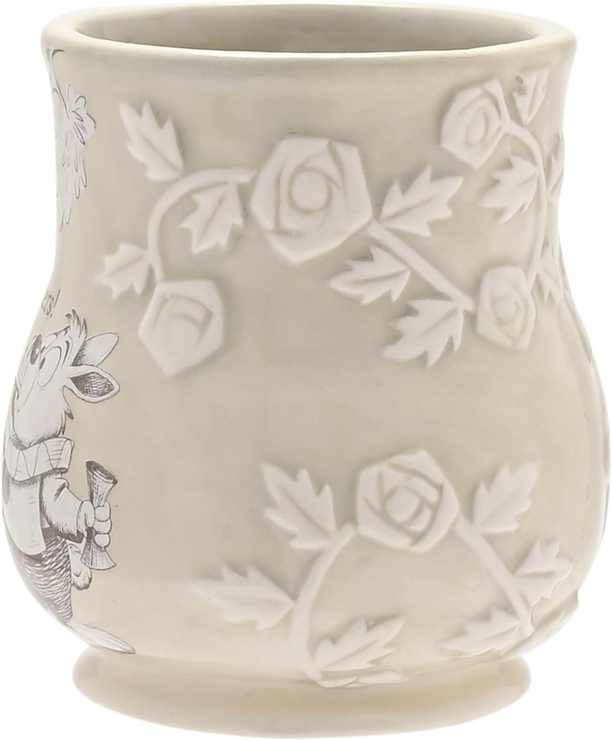 White ceramic Mug with floral embossing on a white background