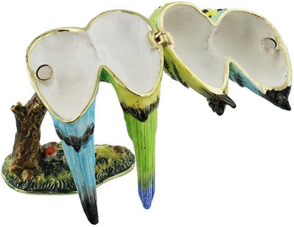 2 Budgerigars on Branch Trinket Box