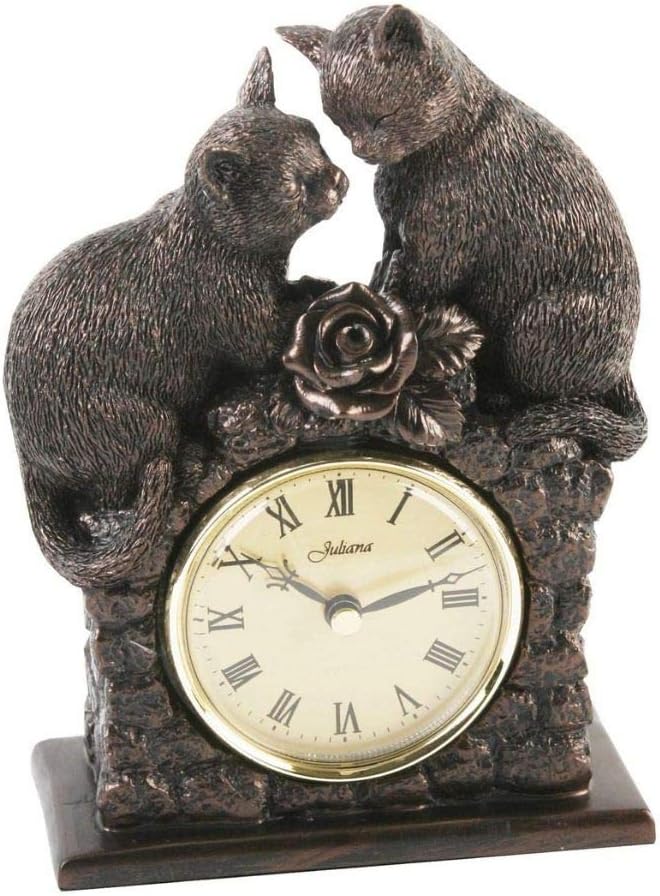 Figurine Clock Bronze Effect 2 Cats