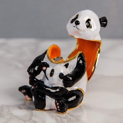 Panda and Baby Trinket Box open with orange interior 