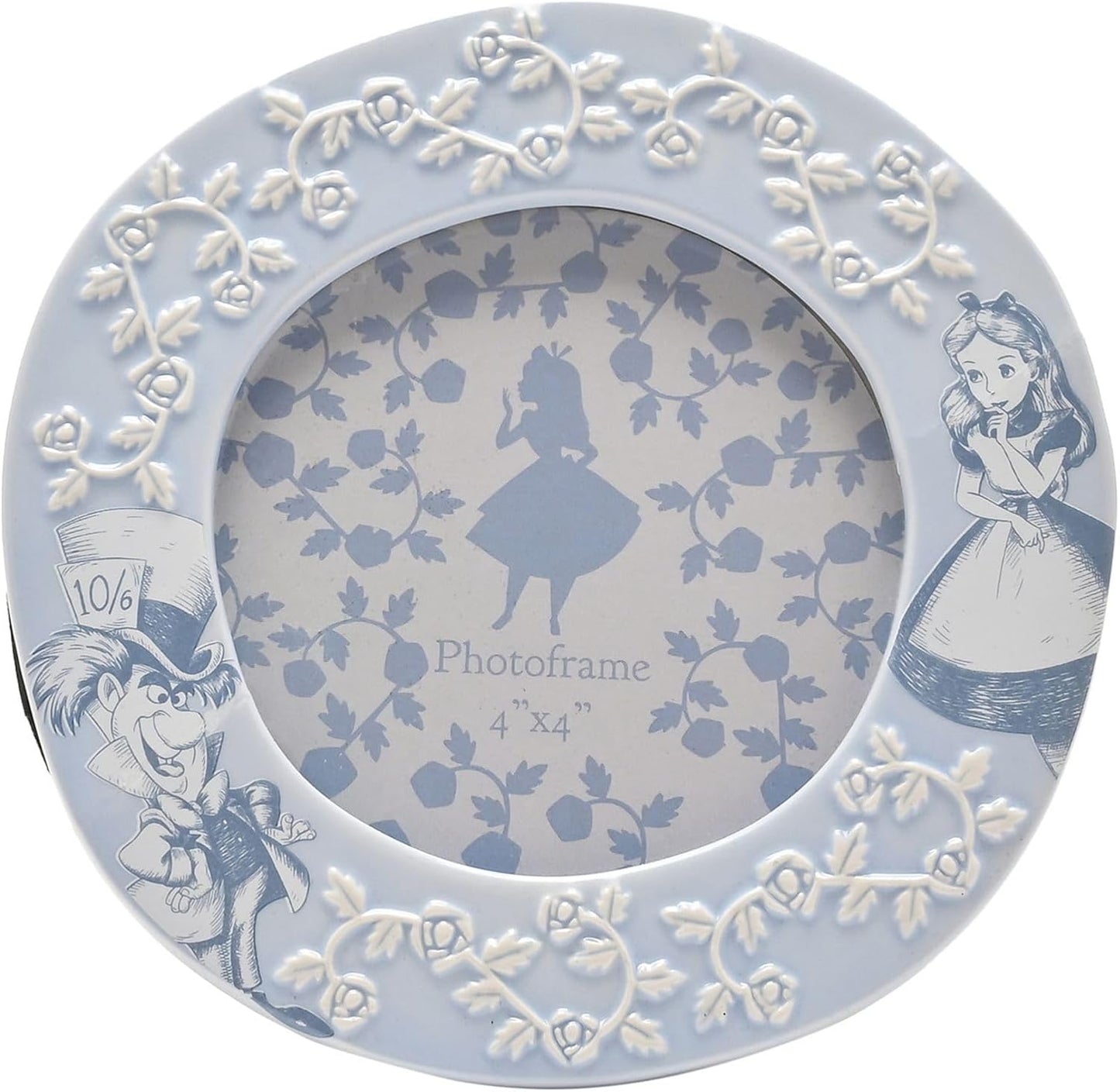 Decorative photo frame with Alice in Wonderland design on a white background
