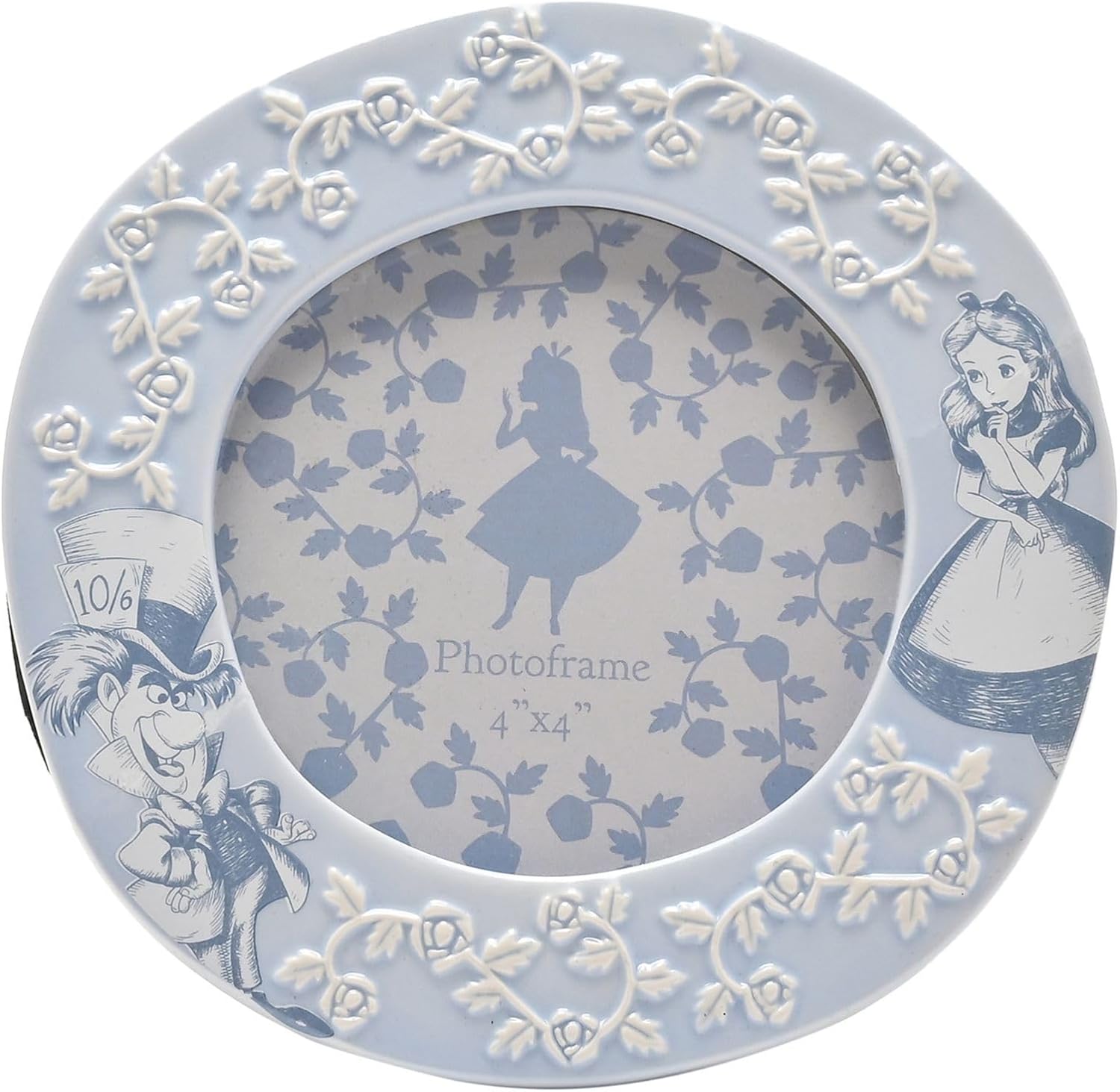 Decorative photo frame with Alice in Wonderland design on a white background