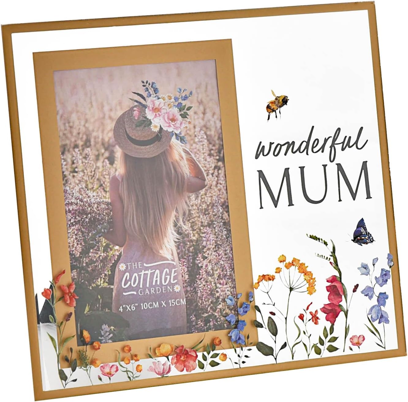 Decorative photo frame with floral design and 'wonderful MUM' text