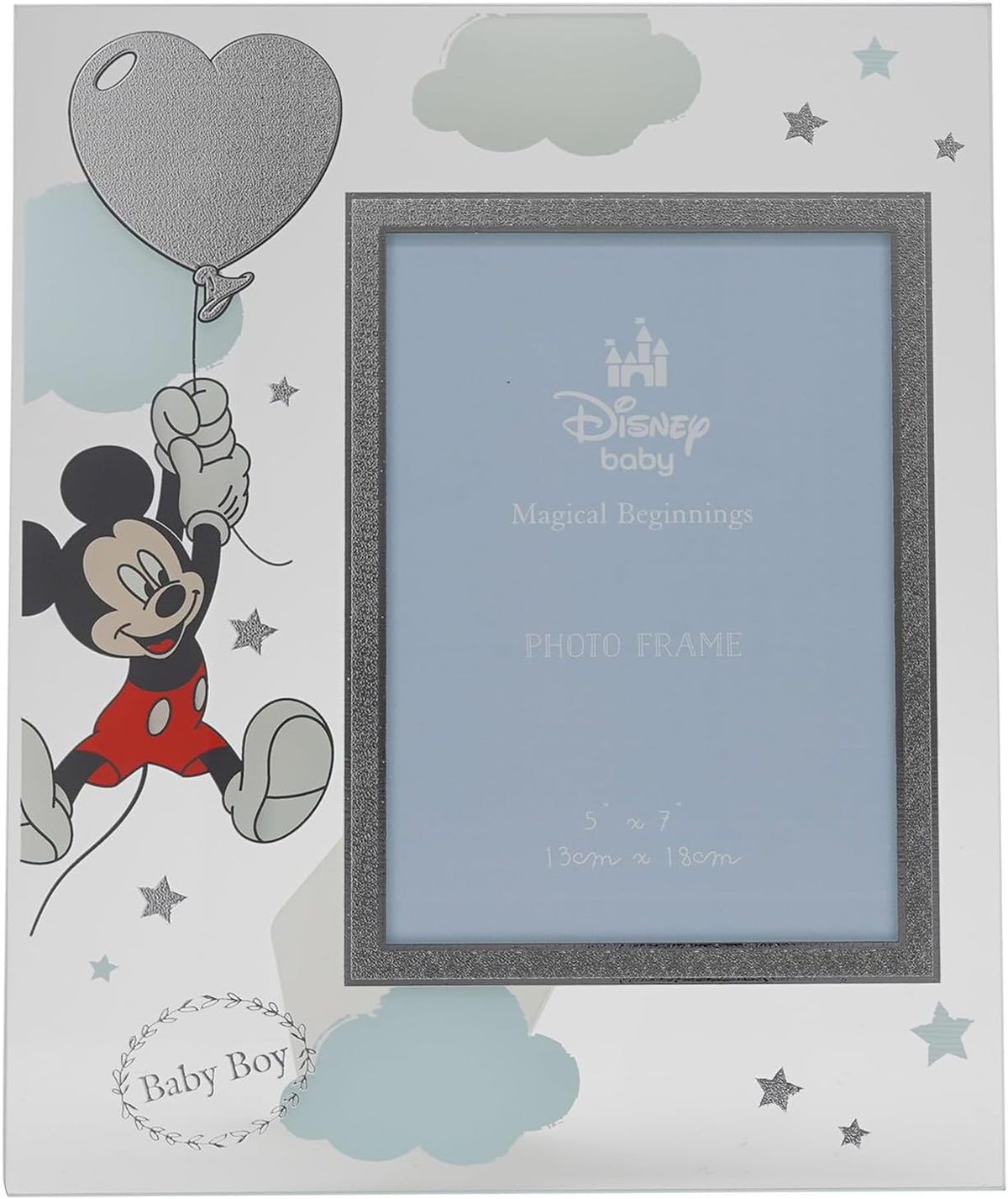 Disney 5" x 7" Mickey Mouse Real Silver 999 Plated Glass Frame