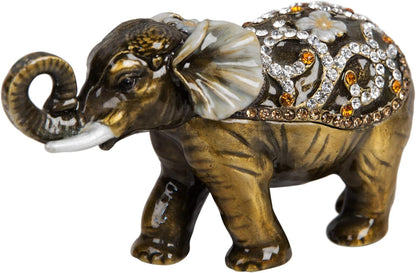 Decorative elephant figurine with jewelry on a white background