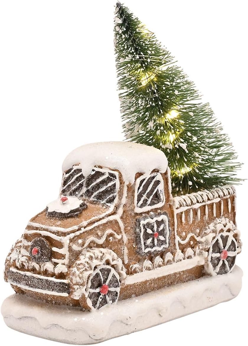 Santa & Friends Light Up Gingerbread Truck - 14cm with light up Christmas tree