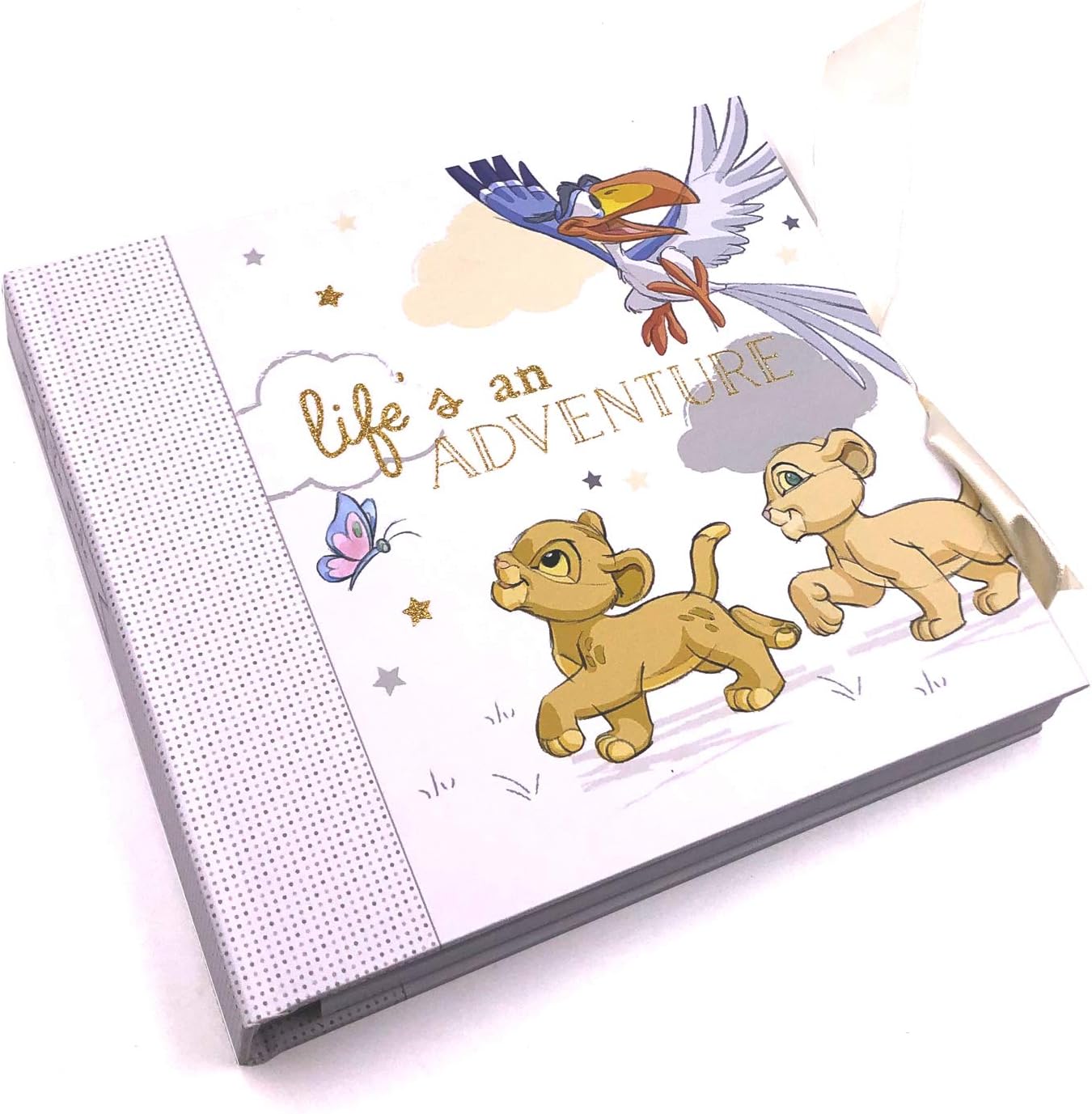 Album with cartoon characters and 'Life's an Adventure' text on a white background