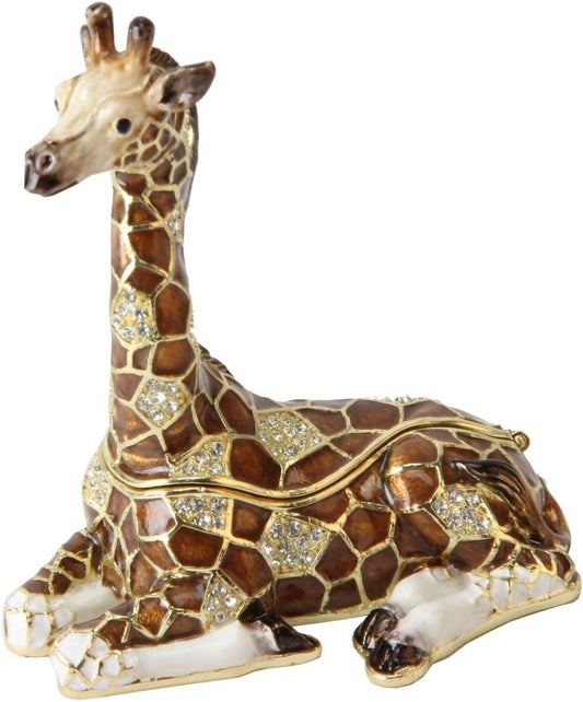 Decorative giraffe figurine with gemstone details on a white background