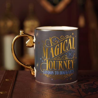 Mug with 'A Magical Journey' text on a dark background