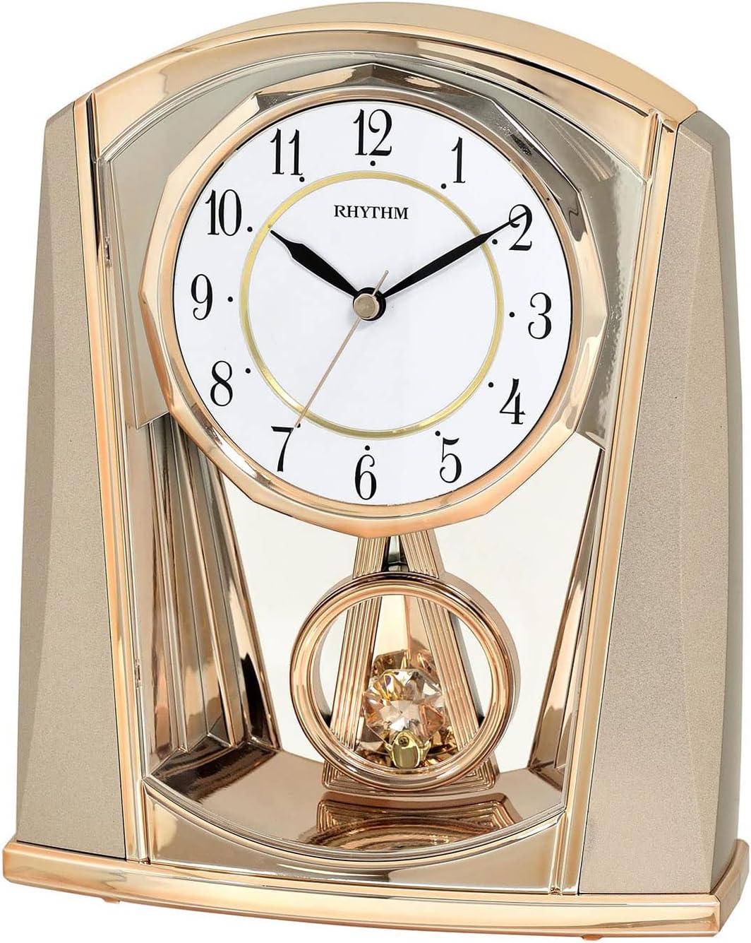 Rhythm Contemporary Mantel Clock with Pendulum 21cm Gold