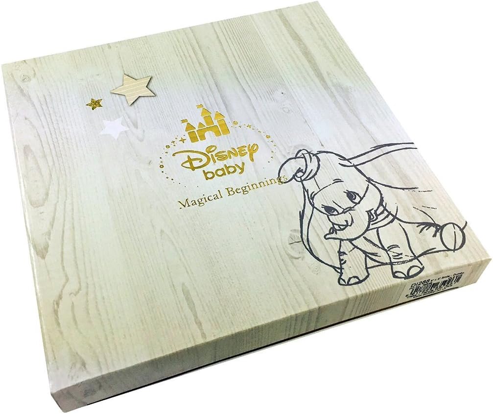 Wooden box with Disney Baby branding and Dumbo illustration on a white background