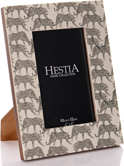 Photo frame with Jaguar pattern and Hestia branding on a white background