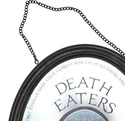 Round sign with 'DEATH EATERS' text on a white background