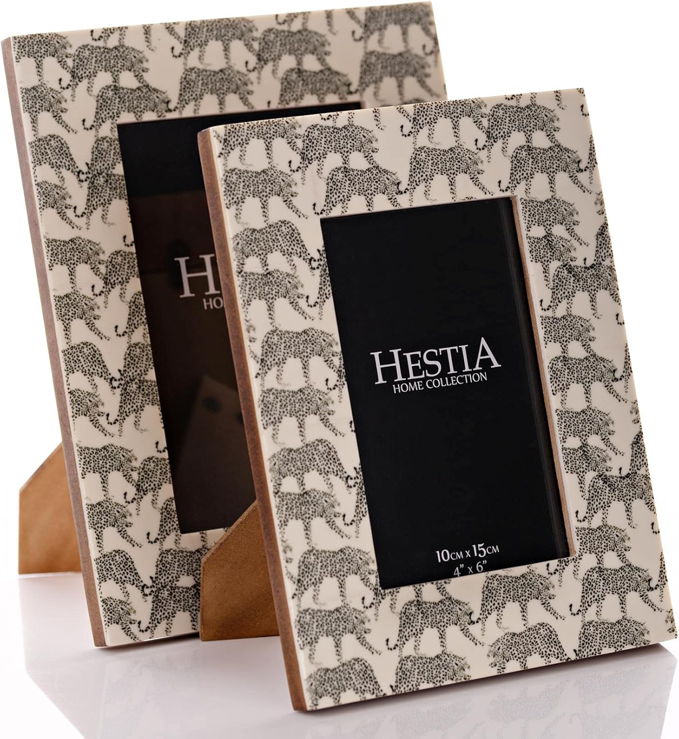 Two Hestia Home Collection picture frames with Jaguar pattern on a white background