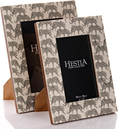 Two Hestia Home Collection picture frames with Jaguar pattern on a white background