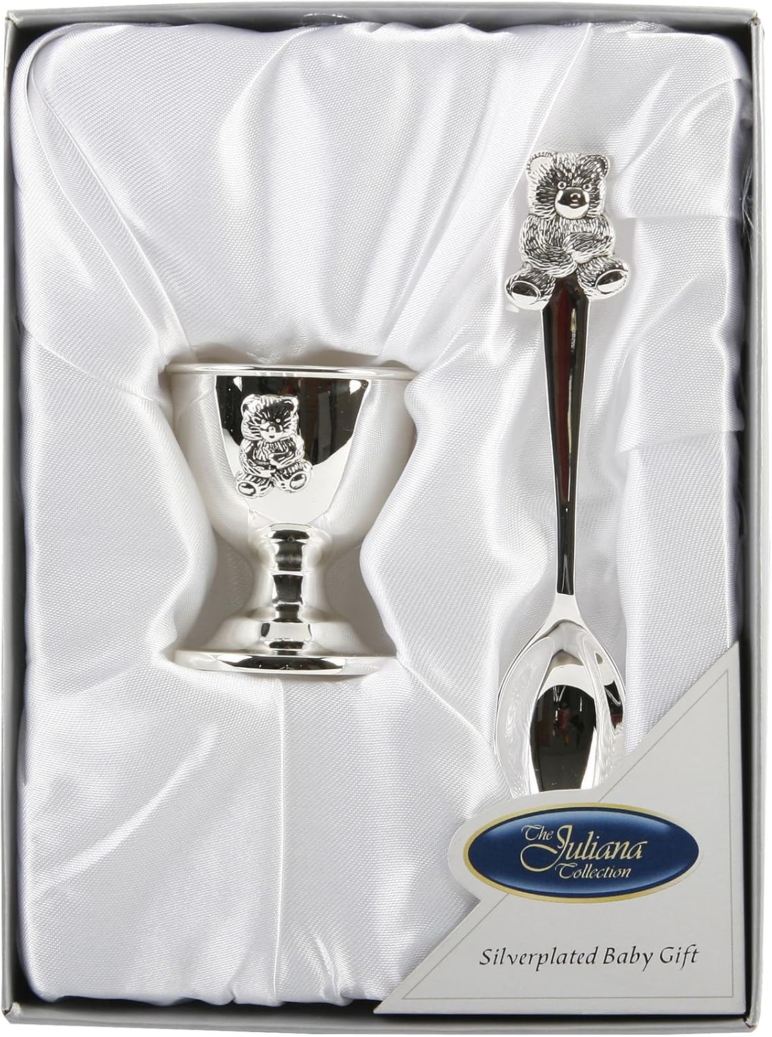 Silverplated Teddy Bear Egg Cup & Spoon Set – Baby Christening Gift Keepsake