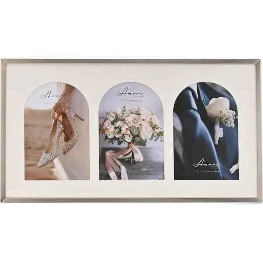 Amore by Juliana® 6x4" Triple Photo Frame with Arch Mounts – Nickel Plated Wedding & Anniversary Frame