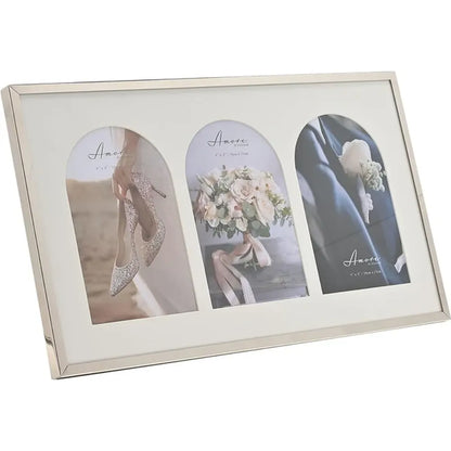 Amore by Juliana® 6x4" Triple Photo Frame with Arch Mounts – Nickel Plated Wedding & Anniversary Frame