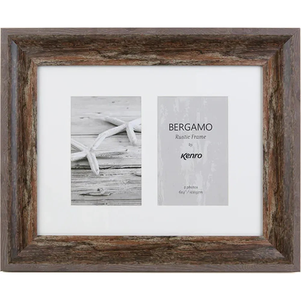 Kenro Bergamo Rustic Series 6x4 Twin Photo Frame - Brown