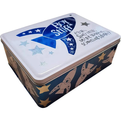 Brightside Boy Stuff Keepsake Tin – Metallic Treasure Storage Tin for Children