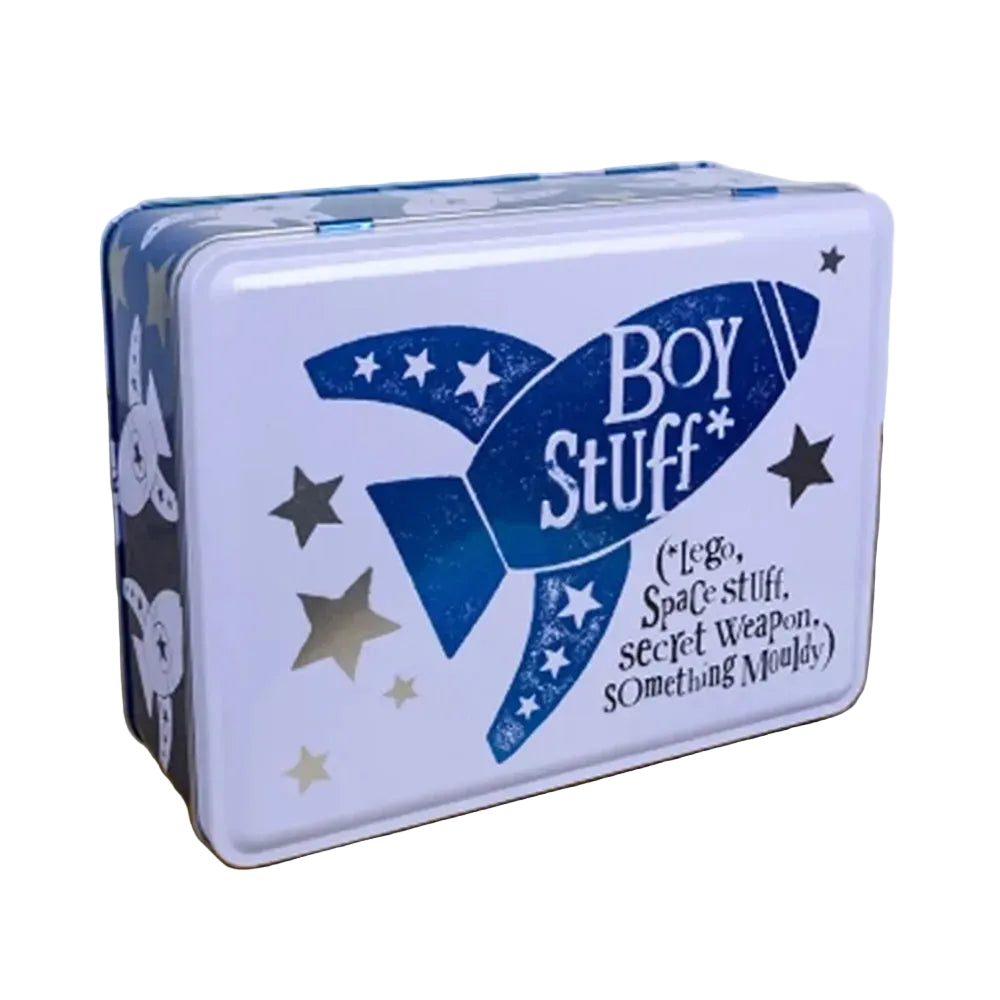 Brightside Boy Stuff Keepsake Tin – Metallic Treasure Storage Tin for Children