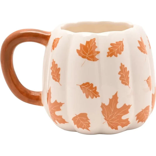 Country Living Pumpkin Mug – Orange Leaves Ceramic Autumn Mug, Cosy Seasonal Gift