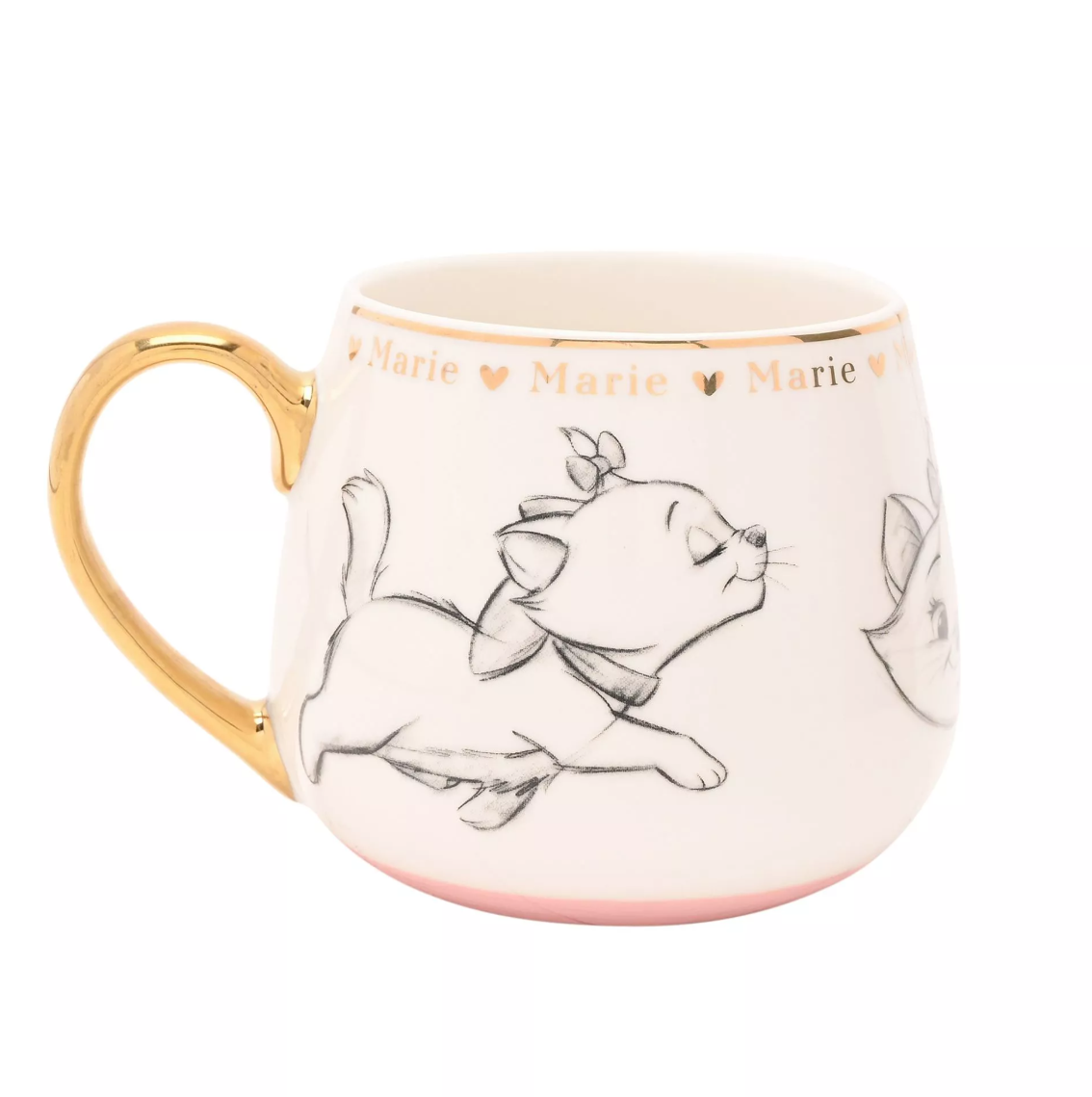 Mug with a cat design and 'Marie' text on a white background