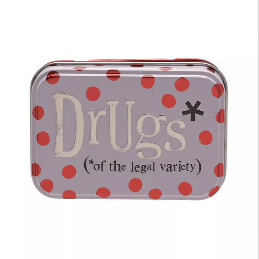 Drugs tin with polka dots