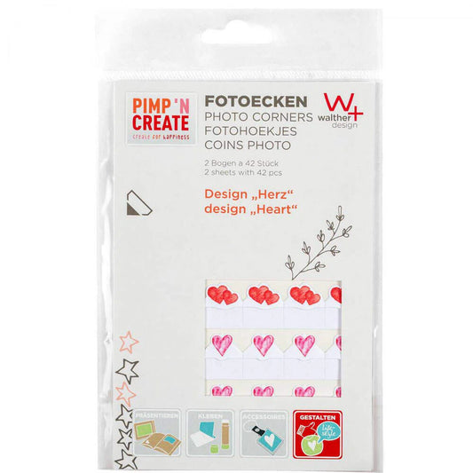 Walther Design Pimp & Create Photo Corners - Hearts | Self-adhesive | Acid Free | Archival Quality