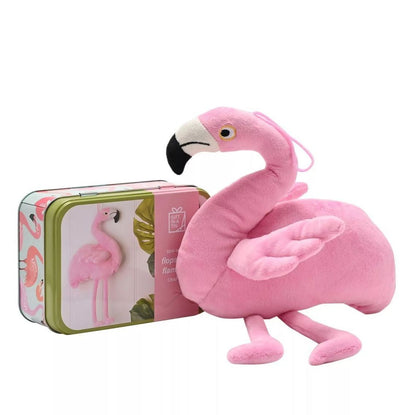 APPLES TO PEARS® Flopsy the Flamingo Craft Kit – Gift in a Tin with completed Flamingo to the side of the box