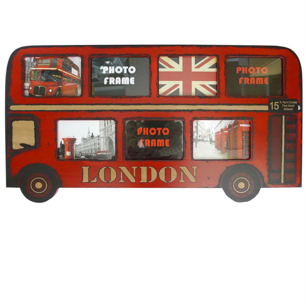 Big Red London Bus Wood Photo Frame for 7 Photos