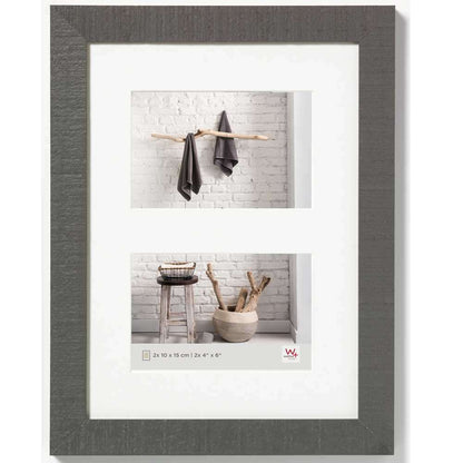 Walther Home Wooden Picture Frame - 12.5x9 inch (Insert for 2x 6x4 inch) Grey