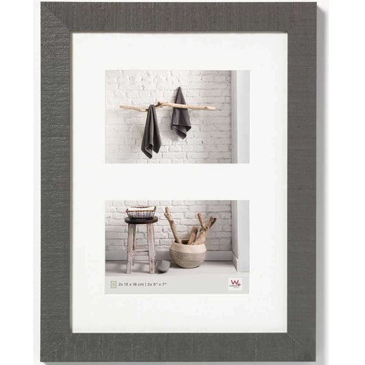 Walther Home Wooden Picture Frame - 14x10 inch (Insert for 2x 7x5 inch) Grey