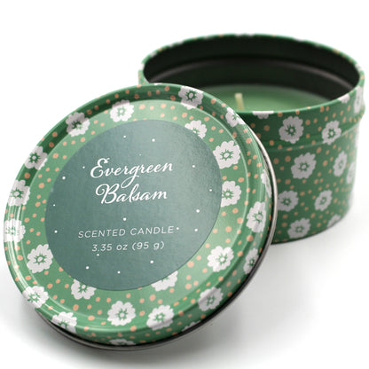 Latham & Hall Set of 3 Scented Tin Candles - Evergreen Balsam, Alpine Forest, Honeysuckle & Hydrangea