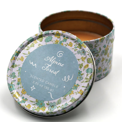 Latham & Hall Set of 3 Scented Tin Candles - Evergreen Balsam, Alpine Forest, Honeysuckle & Hydrangea