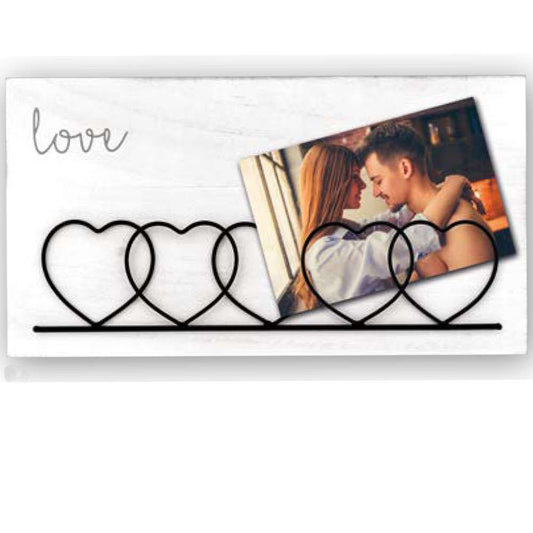 White Wood and Metal Heart Photo Holder