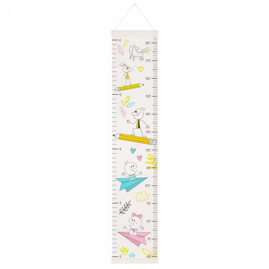 Children's growth chart with cartoon characters on a white background