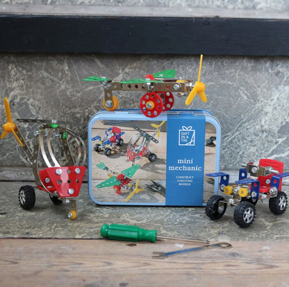APPLES TO PEARS® Mini Mechanic Construction Set with sets all made up around the presentation tin