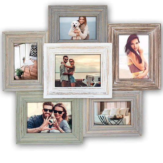 ZEP Meridien Wooden Multi Photo Frame For 6 Photos - White/Grey