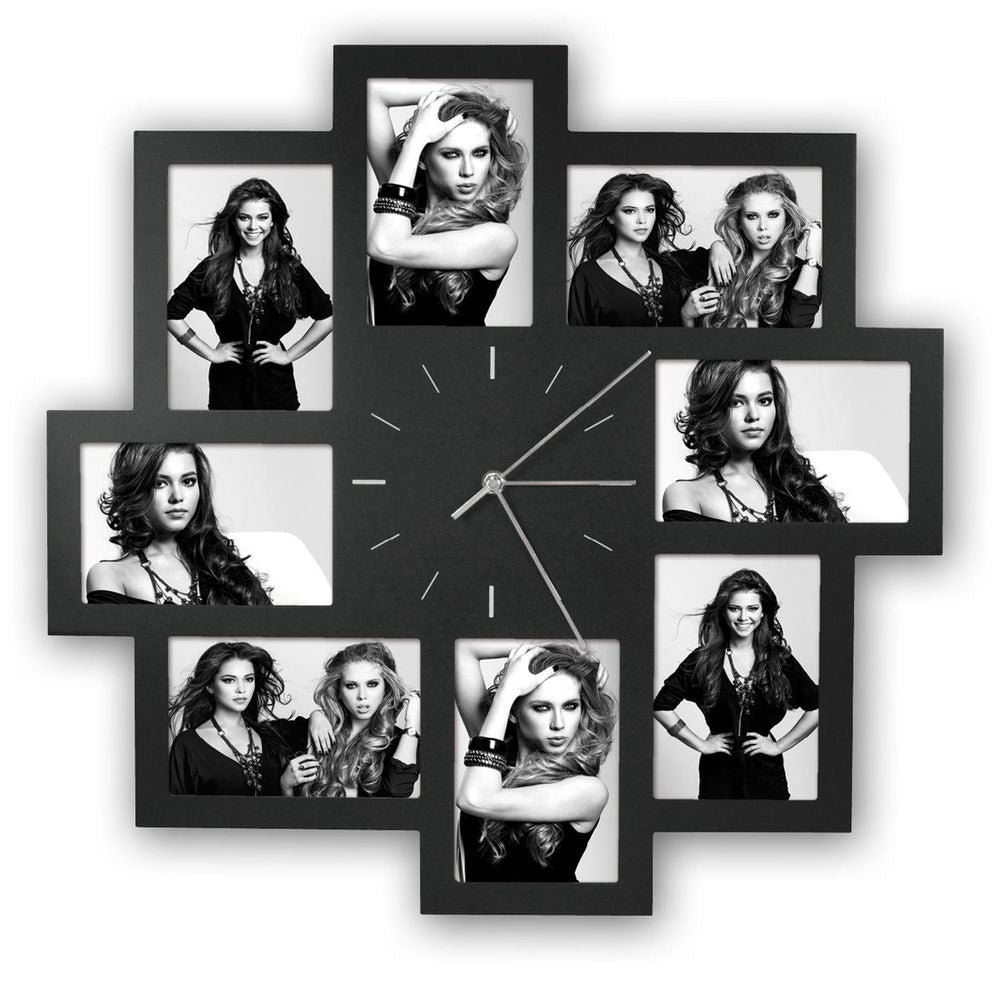 Trieste Black Multi Aperture Photo Frame and Clock for 8 6x4 Photos