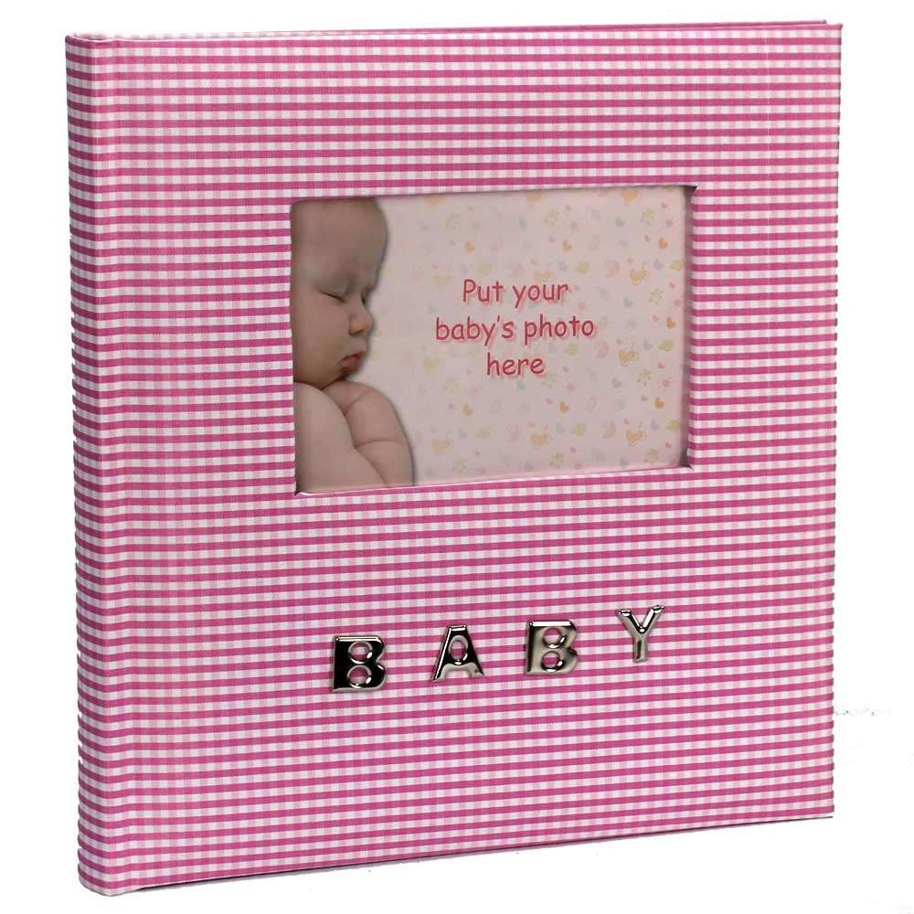 Baby Pink Gingham Slip-In Photo Album for 100 6x4 Inch Photos