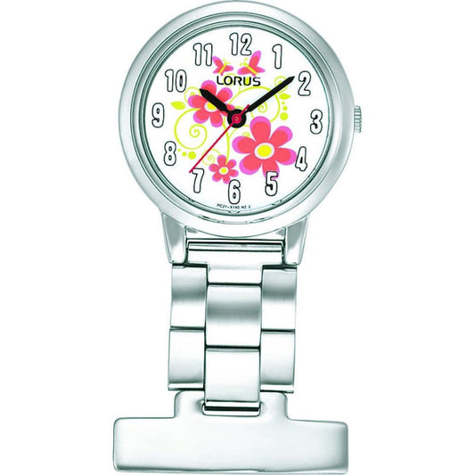 Lorus Nurses Fob Watch - Silver Flower Pattern Dial